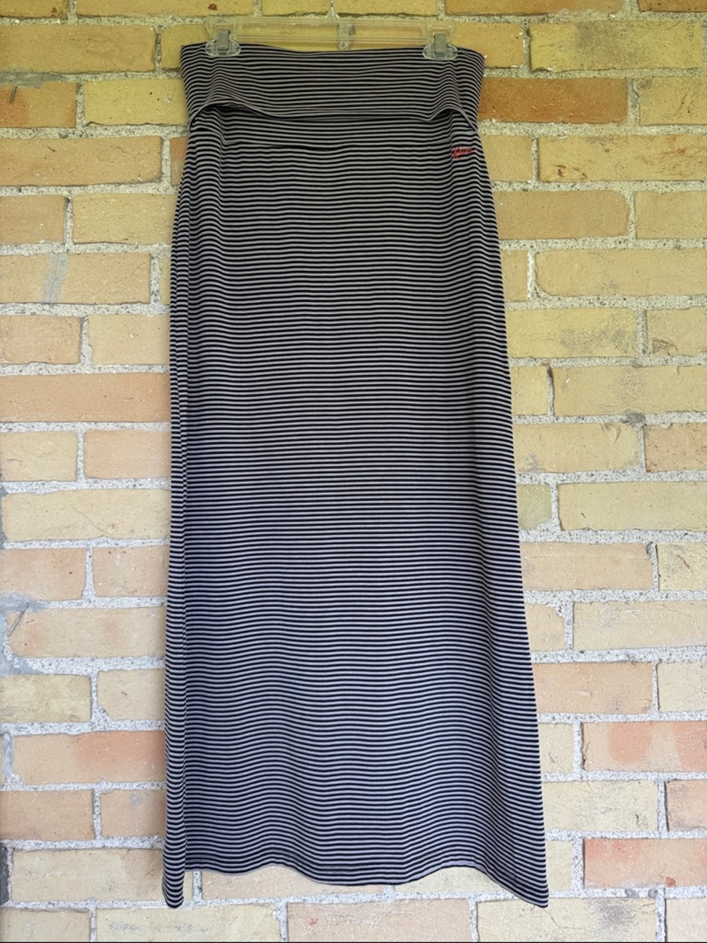 Kavu Black and Beige Striped Maxi Skirt